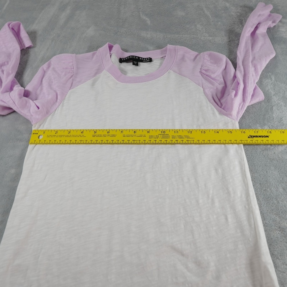 Veronica Beard Mason Baseball T Shirt XS White Lavender Puff Long Sleeve Cotton - Picture 6 of 11